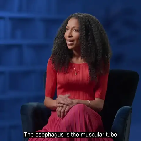 Looping clip: Chelsea on camera in the EsoGuard commercial, cutting to her animated co-star