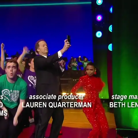 Looping clip: Chelsea dancing with performers during the broadcast finale as credits roll